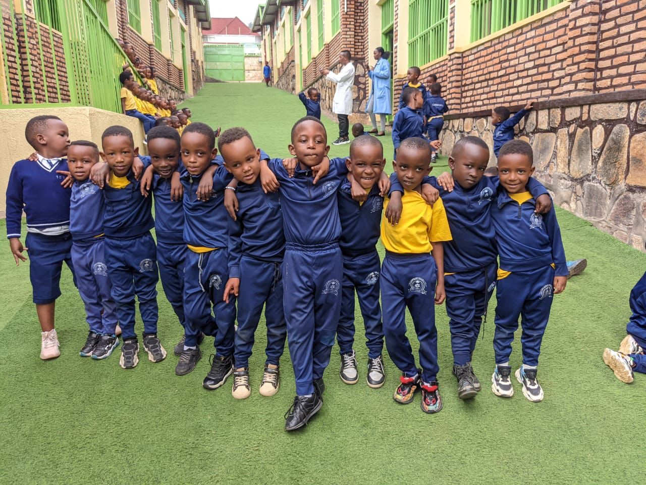 Children lined up on campus